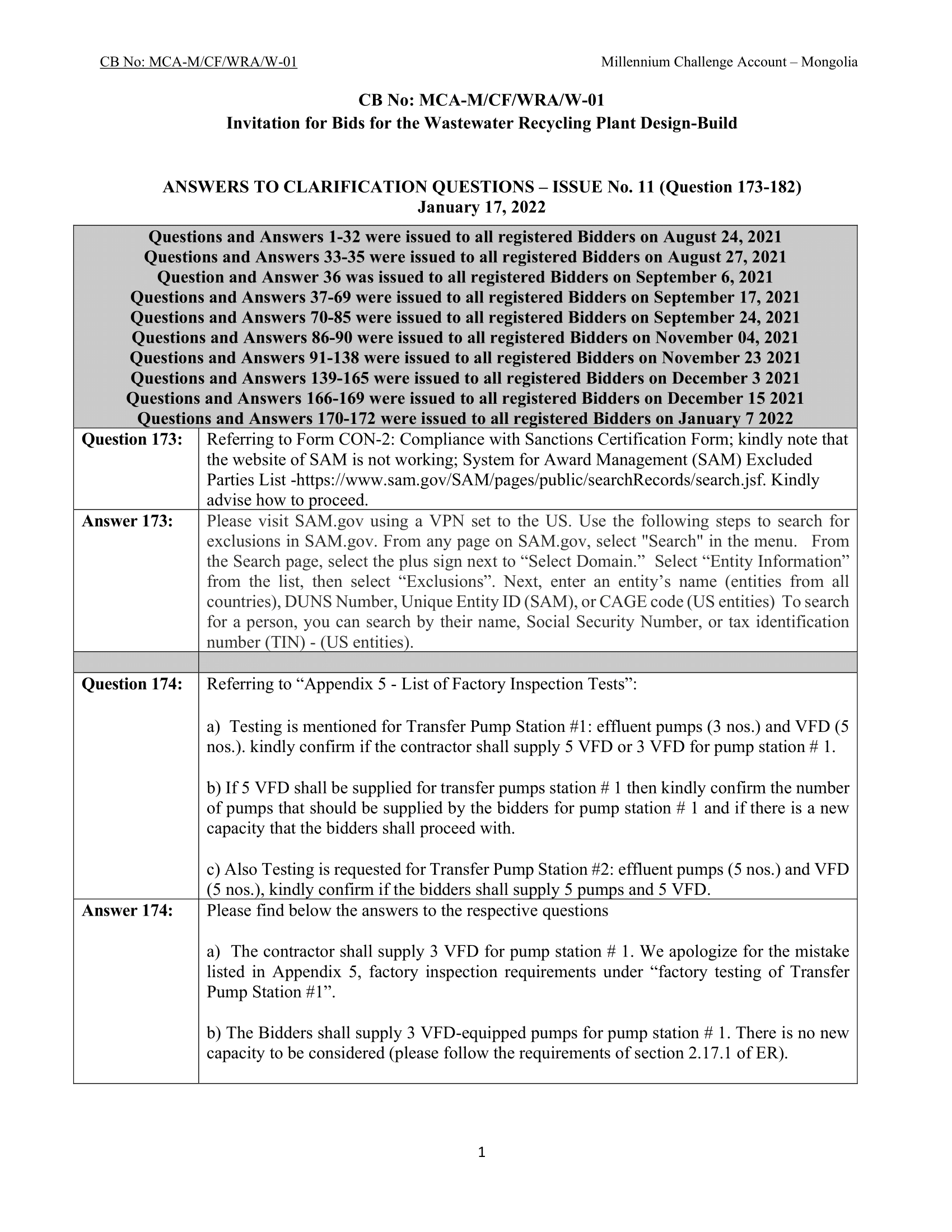 Wastewater Recycling Plant Design Build Clarification 11 (q173 182)  Final January 17 2022 1